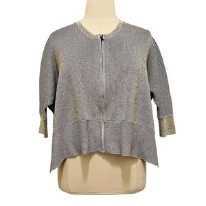 CAbi Black and White Striped Zip Up Cardigan M